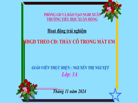 Bài giảng Hoạt động trải nghiệm Lớp 3 - Chủ đề: Thầy cô trong mắt em - Năm học 2024-2025 - Nguyễn Thị Nguyệt
