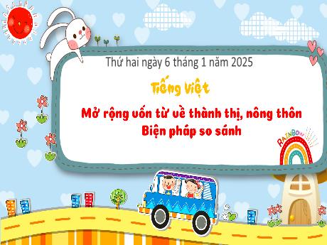 Bài giảng Tiếng Việt 3 - Bài: Mở rộng vốn từ về thành thi, nông thôn. Biện pháp so sánh - Năm học 2024-2025