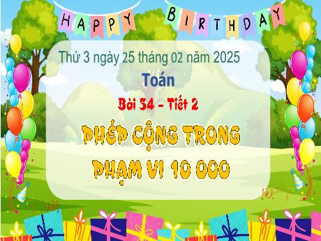 Bài giảng Toán Lớp 3 - Bài 54: Phép cộng trong phạm vi 10 000 (Tiết 2) - Năm học 2024-2025