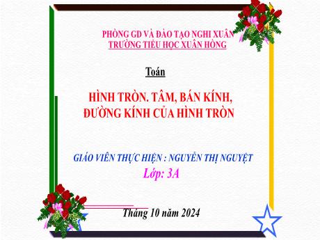 Bài giảng Toán Lớp 3 - Bài: Hình tròn. Tâm, bán kính, đường kính của hình tròn - Năm học 2024-2025 - Nguyễn Thị Nguyệt