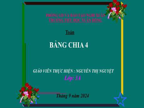 Bài giảng Toán Lớp 3 (Cánh diều) - Bài: Bảng chia 4 - Năm học 2024-2025 - Nguyễn Thị Nguyệt
