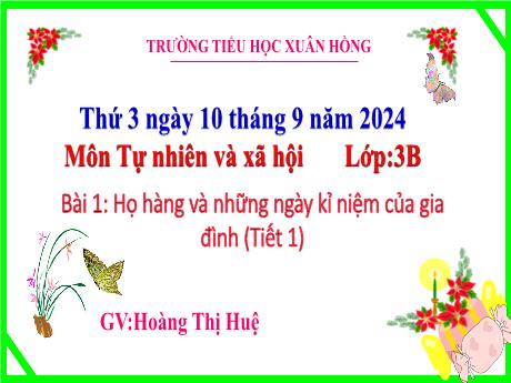 Bài giảng Tự nhiên và xã hội Lớp 3 - Bài 1: Họ hàng và những ngày kỉ niệm của gia đình (Tiết 1) - Năm học 2024-2025 - Hoàng Thi Huệ