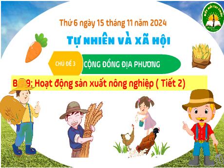 Bài giảng Tự nhiên và xã hội Lớp 3 (Kết nối tri thức) - Chủ đề 3: Cộng đồng địa phương - Bài 9: Hoạt động sản xuất nông nghiệp (Tiết 2) - Năm học 2024-2025 - Trường Tiểu học Xuân Hồng