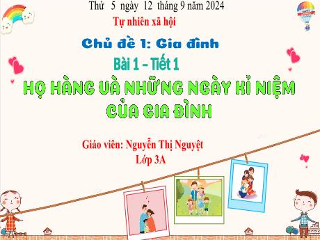 Bài giảng Tự nhiên xã hội Lớp 3 (Kết nối tri thức) - Tiết 1, Bài 1: Họ hàng và những ngày kỉ niệm của gia đình - Năm học 2024-2025 - Nguyễn Thị Nguyệt