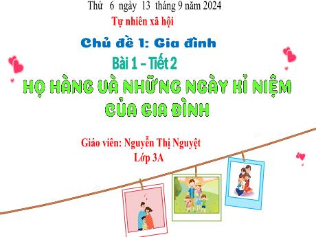 Bài giảng Tự nhiên xã hội Lớp 3 (Kết nối tri thức) - Tiết 2, Bài 1: Họ hàng và những ngày kỉ niệm của gia đình - Năm học 2024-2025 - Nguyễn Thị Nguyệt
